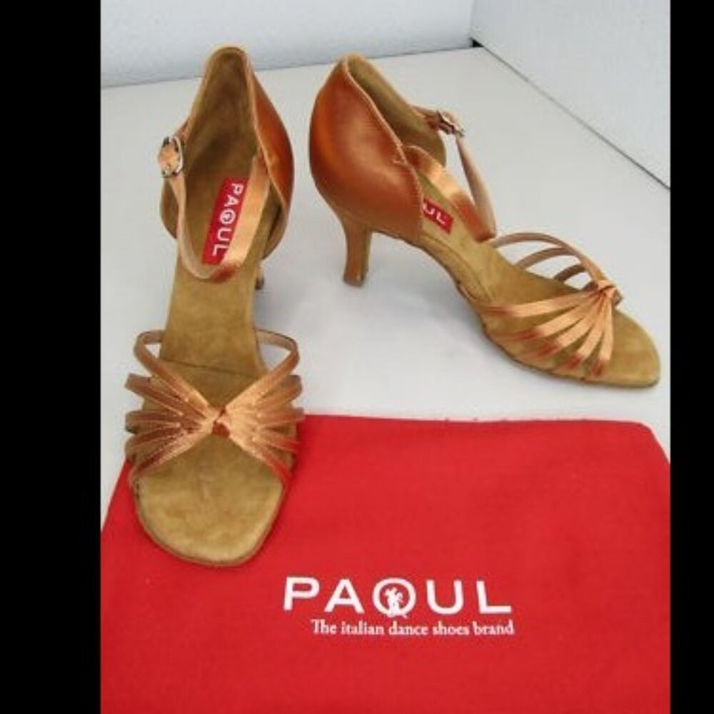 NEW PAOUL ITALY Guapacha Tan Satin Dance Heels
